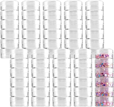 10 Sets 6 Layer Cylinder Stackable Plastic Bead Containers, 10G10ML Stackable Round Plastic Containers Makeup Sample Container for Buttons, Beads, Small Items