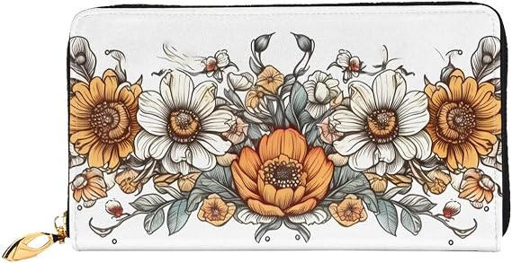 Retro Floral Pattern Leather Wallet for Women Long Coin Purse Ultra Slim Credit Cards Holder Bifold Clutch