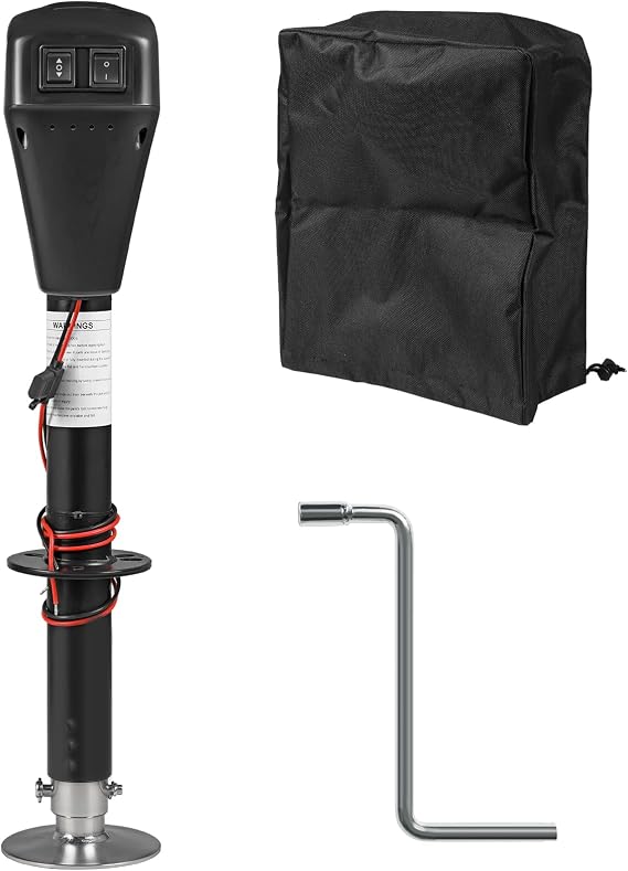YELLOW JACKET Electric Trailer Jack 9"-32.5", 5000lbs Power Tongue Jack with Waterproof Protective Cover & LED Light for Travel Trailer Camper, RV