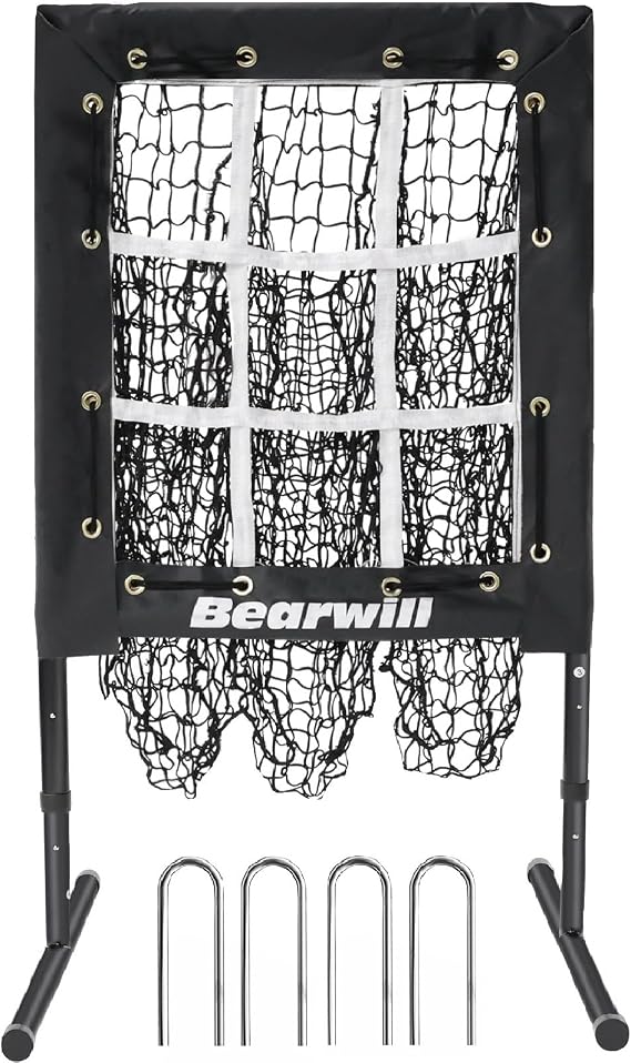 Bearwill Pitching Net, 9 Hole Baseball Pitching Net with Strike Zone