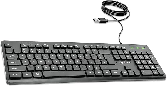 MANHATTAN Wired Keyboard Enhanced II, 104-Key USB-A, Spill-Resistant