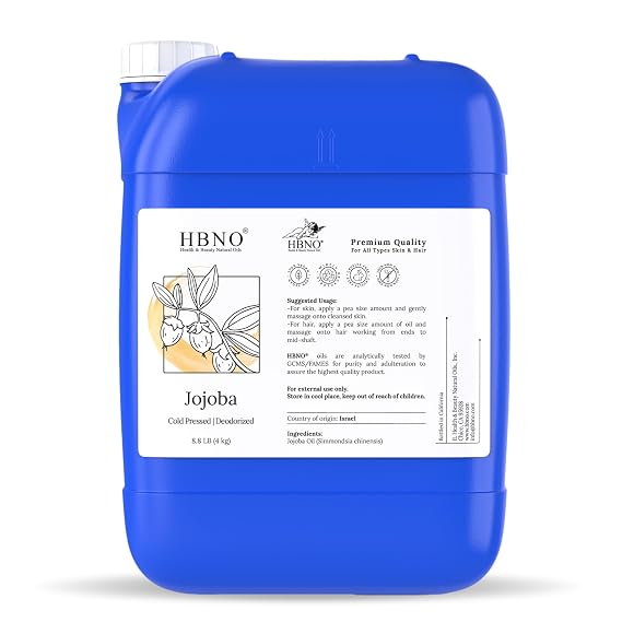HBNO Jojoba oil - 8.8 lbs (4kg) - Ideal for Shampoos, Conditioners, Massage blends, Face wash, Lotions, and Skin care products.