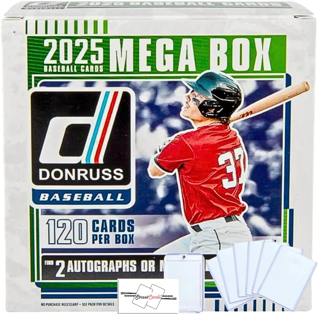 2025 Panini Donruss Baseball Mega Box with 120 Trading Cards  6 Toploaders  Magnetic Holder  StreetCards Magnet!