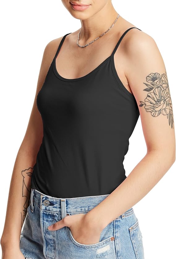 Hanes Women's Stretch Cotton Cami with Built-in Shelf Bra Cami Shirt (Pack of 1)