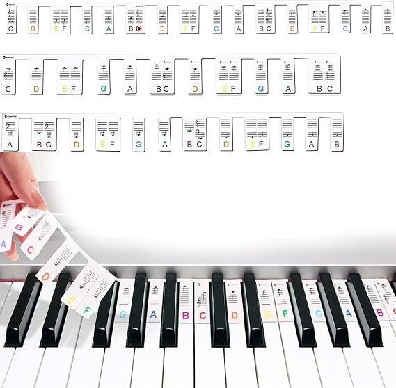 Removable Piano Keyboard Note Labels Piano Notes Guide Labels Silicone, Washable Piano Notes Overlay Strips, Reusable 88 Key Full Size Piano Keyboard Note Labels No Need Stickers(Rainbow Color)