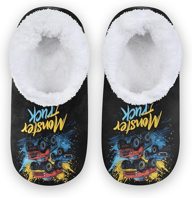 Boccsty Monster Truck Boys Girls House Slippers Christmas Halloween Kids Toddler Home Shoes Winter Indoor shoes XS-S