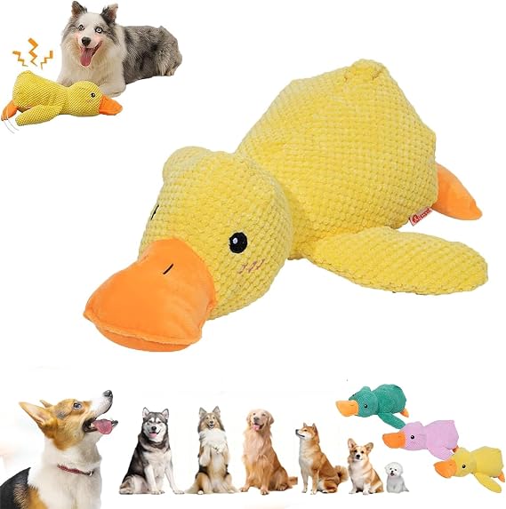 Quacker Calming Duck Toy, The Mellow Dog Calming Duck, Emotional Support Duck for Dogs, Yellow Duck Dog Toy, Yellow Stuffed Duck Dog Chew Toys, Squeaky Dog Chew Toys (L,Yellow)