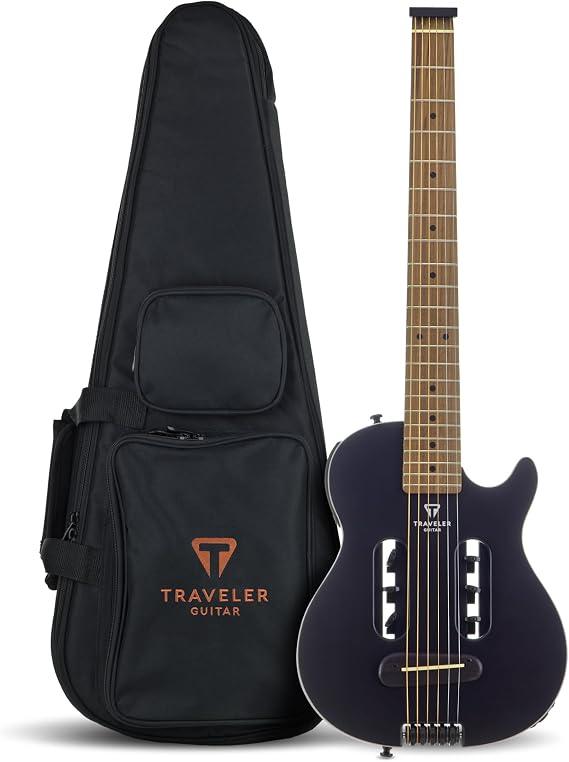 Traveler Guitar Escape Mark III Black Satin Acoustic Guitar | Portable Acoustic with Built-in Headphone Amp | Full 25.5" Scale Headless Guitar | Custom Gig Bag Included