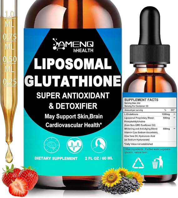 Liposomal Glutathione 1000mg, Fast Absorption Glutathione Supplement Liquid | with Aloe Vera Oil Vitamin C & Hyaluronic Acid for Detox, Skin Whitening & Antioxidant Support, Powder & Capsules Alternative