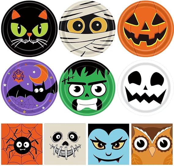 72Pcs, Halloween Party Decorations Ghost Plates and Napkins Happy Halloween Party Supplies Cute Tableware Set Birthday Party Decorations Paper Plates