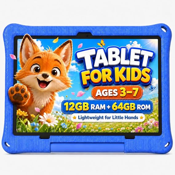 Kids Tablet: 10 Inch Android 15 Tablet for Kids, 64GB Octa-Core 6000mAh Battery, WiFi 6, Pre-Installed Kids Apps, Parental Control with EVA Protective Case Ideal Gift for Toddler, Blue | 6000mAh Battery, WiFi 6, Pre-Installed Kids Apps, Parental Control with EVA Protective Case Ideal Gift for Toddler, Blue