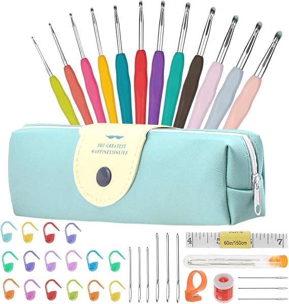 41Pack Crochet Hooks Set,Knitting Accessories Tools with Case,Aluminum Knitting Needle,Ergonomic Soft Grip Handles, 2.0mm-8.0mm