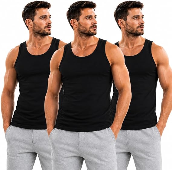 3 Pack Men's Vests 100% Cotton Sleeveless Tank Tops - Breathable Gym Undershirt, Plain Summer Workout Top, S to 4XL