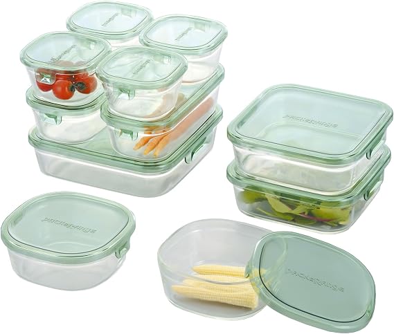 iwaki PS-PRN-11G Heat-resistant Glass Storage Container, Green, Set of 11, Pack & Microwave