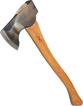 COUNCIL TOOL Wood-Craft Pack Axe - 2 lb Camping Axe, 24" Curved Hickory Handle with Leather Sheath, Made in the USA - WC20PA24C