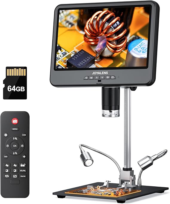 4K 30FPS HDMI Digital Microscope with 10.1" Screen, JL208S 4K Soldering Microscope Camera for Electronics, UHD 3840P Video Audio, Coin Magnifier Full View for Adults, 12.6'' Metal Stand 8 LED, 64GB