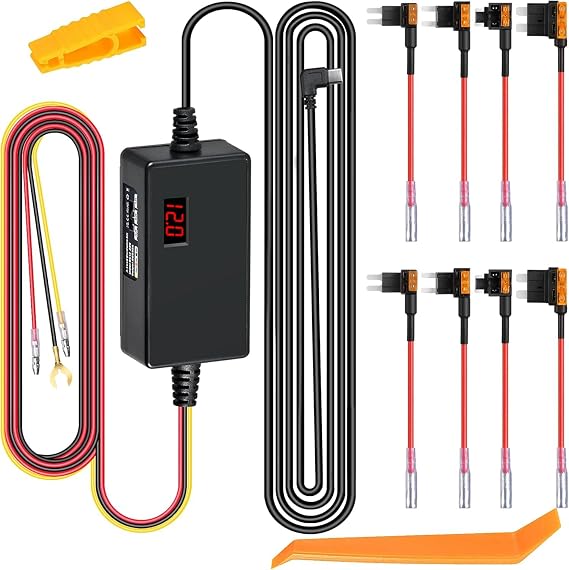 Dash Cam Hardwire Kit, 12V/24V Fuse Tap Adapter with Low Voltage Protection