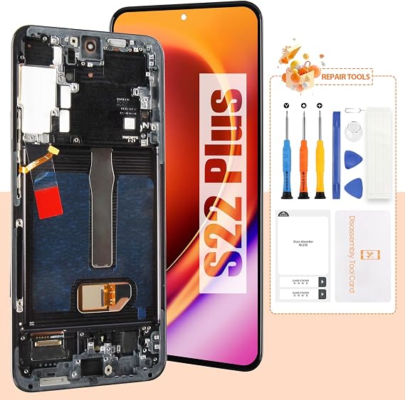 for Samsung Galaxy S22 Plus Screen Replacement with Frame, AMOLED Display, Digitizer, Glass, Metal Frame & Tools Compatible with S22 Plus 5G (6.6 Inch, US Version) (Phantom Black)