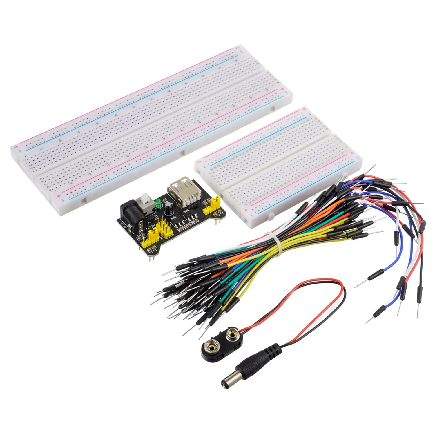 Breadboard Kit with Power Supply Module, Jumper Wires, Battery Clip,830 & 400 tie-Points Breadboard 5 Values 69 Pcs