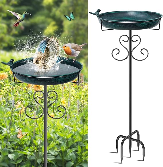 Metal Bird Bath for Outside(Green)