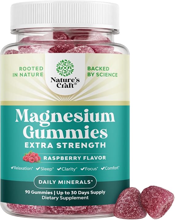 Extra Strength Calm Magnesium Gummies for Adults - Relaxing Magnesium Citrate Gummies with Elemental Mag - Sleep Aid Soft Chews Raspberry Flavored - Body & Mind Relaxation - 90 Count