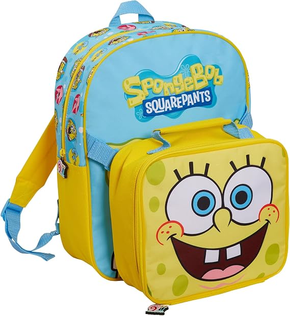 SPONGEBOB SQUAREPANTS Backpack with Cool Lunch Bag Boys Girls School 2 Piece Set Detachable