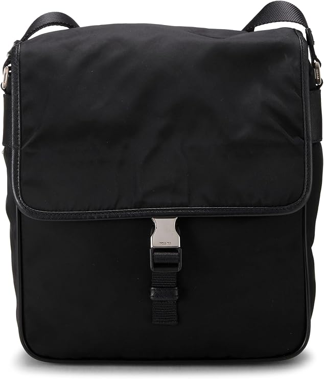 Pre-loved Black Nylon Check Buckle Shoulder Bag, Black