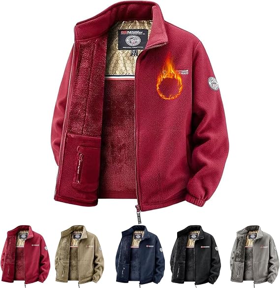Unisex Double-Layer Padded Warm Jacket, Men's Full-Zip Polar 360 Fleece Jackets with Pockets,Ultra-Warm Sherpa Jacket