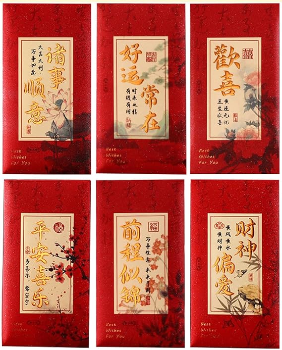 36Pcs Chinese New Year Red Envelopes, 2026 Lunar New Year Decorations, Lucky Money Red Packets Hongbao Money Cash Gifts for Spring Festival, Birthday, Printed Chinese Blessing Characters