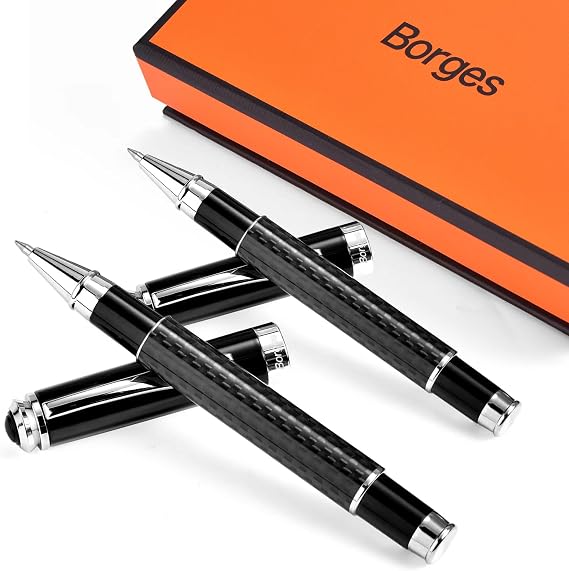Borges Business Gift High-end Signature Pen, Carbon Fiber Ballpoint Pen, Best for Men and Women, Professional, Executive Office, Beautiful, Fancy Ballpoint Pen Gift .(2Pcs) (Black)