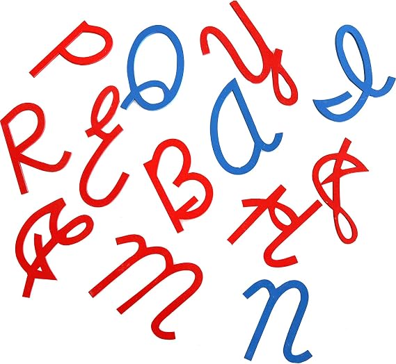 Montessori Medium Movable Alphabet Letters (Capital, Cursive, Mix Blue & Red), Montessori Materials Language Educational Tools for Preschool Learning