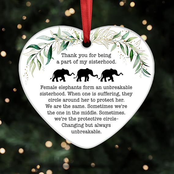 Elephant Sisterhood Ornament - Unique Friendship Heart Ceramic Ornaments, My Tribe Ornament, Friendship Elephant Circle Gift, Circle of Love, Loyalty, and Sisterhood