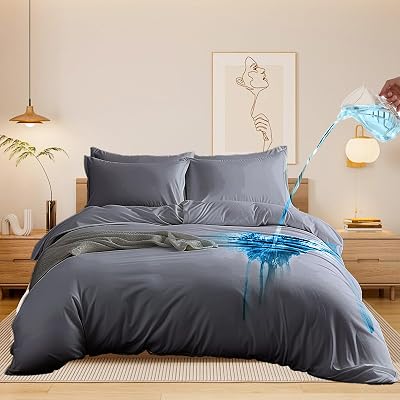 Chunlei Waterproof Duvet Cover Queen Size 3-Piece Set, 90x90 Inch Breathable Bedding Protector, Ultra Soft Comforter Cover with Zipper, Includes 2 Pillow Shams Comforter Not Included, Gray