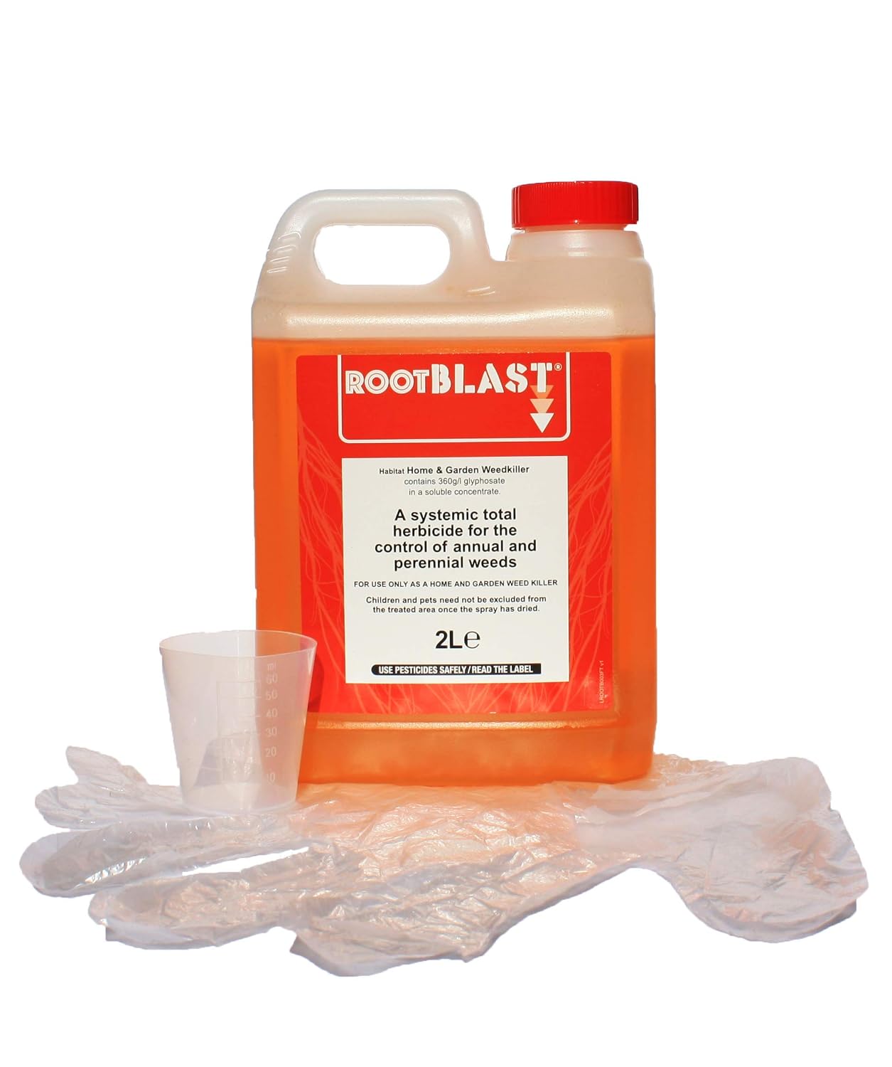 Rootblast Home & Garden Glyphosate Weedkiller | Commercial Strength Weed Killer | Treats up to 3332 sq.m | 2 x 1 Litre Bottle  Complimentary Measuring Cup & Gloves, White