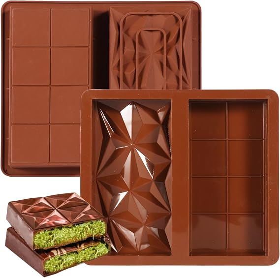 2 Pack Silicone Chocolate Bar Moulds, Non-Stick Deep Rectangular Tray | Reusable 2-in-1 Chocolates Mould for Easy Release, for Baking Desserts and Homemade Treats with Simple Clean-up