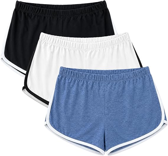 Womens Cotton Dolphin Shorts, Soft Stretch Pull-On Lounge Shorts with Elastic Waistband for Yoga & Casual Wear