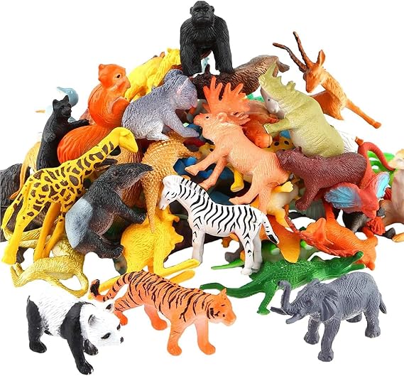 YeoNational&Toys 54 Piece Mini Jungle Animals Toys Set, Realistic Wild Animals Figure, Vinyl Plastic Animal Party Favors Toys for Boys Kids Toddlers Forest Small Farm Animals Playset