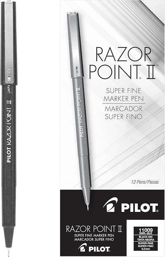 PILOT Razor Point II Fine Line Marker, Point (0.2mm) Black Ink, 12-Pack