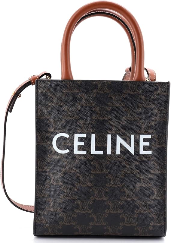 Pre-Loved Vertical Cabas Tote Triomphe Coated Canvas Mini, Brown
