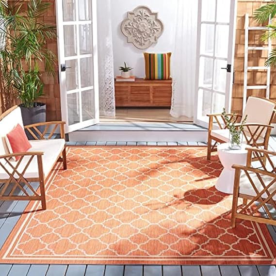 SAFAVIEH Washable Rug Outdoor Courtyard Collection - 2'7" x 5', Terracotta & Bone, Non-Shedding & Easy Cleaning, Ideal for Patio, Backyard, Mudroom (CY6918-241)