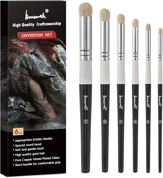 Brusarth Dry Brush Miniature Painting Set, Hobby Detail Paint Brush
