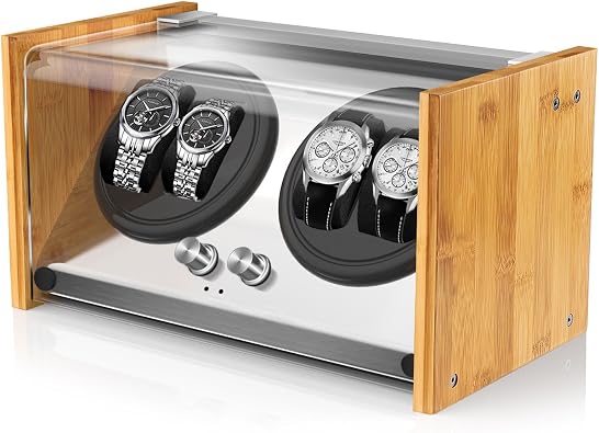 Watch Winder Smith Handcrafted Bamboo Watch Winder for Luxury Automatic Watches, Quiet Japanese Motors, Space-Saving 2-Watch and 4-Watch Capacity Turner Case