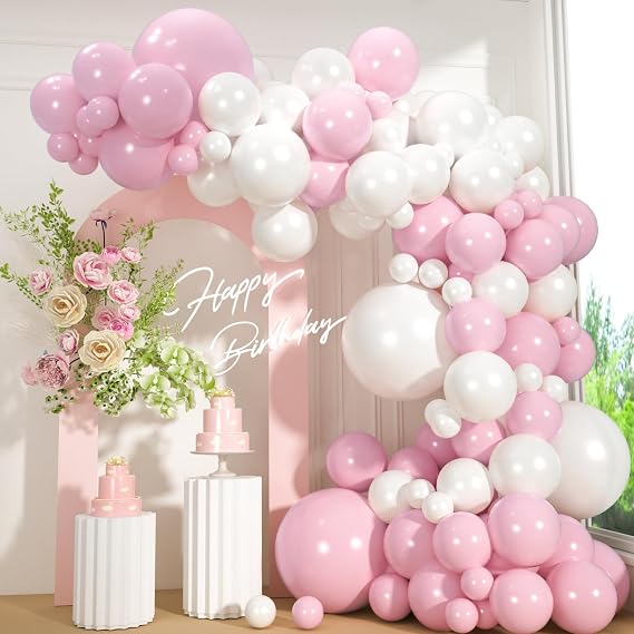 110pcs Pink and Pearl White Balloons Garland Arch Kit, 18/12/10/5 Inch