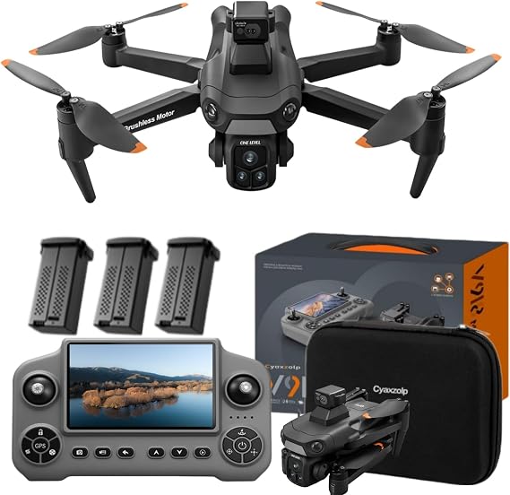 Drones with 8k Camera for adults 4k video,Drone with 4.5-inch LCD High-definition Large Display Screen Remote Control Quadcopter,3 Batteries, 5G HD Brushless GPS Drone Auto Return, Obstacle Avoidance 360 (Black)