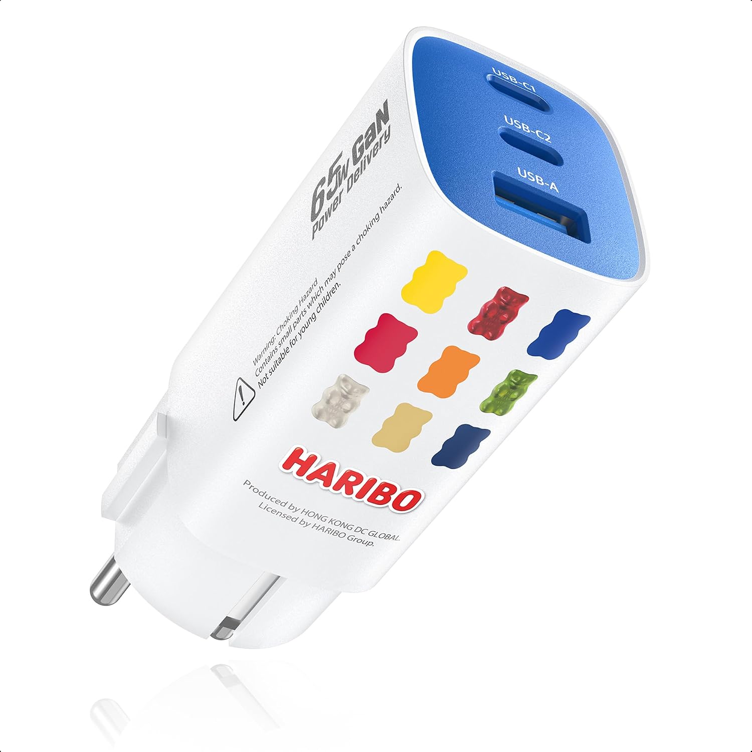 HARIBO USB C Ladegerät 65W 3-Port USB-C Netzteil Schnellladegerät PD PPS kompatibel mit MacBook für iPhone 17/16/15 iPad Galaxy S25/S24 Pixel Steam Sicherheit Stecker mit Erdung Geschenk Blau