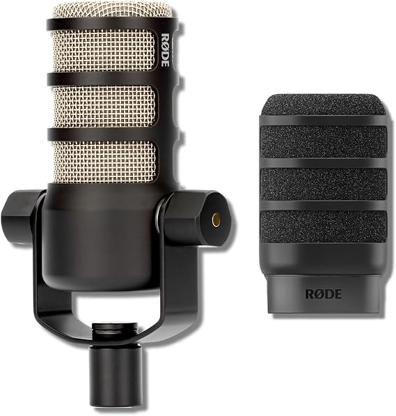 Rode PodMic Cardioid Dynamic Broadcast Microphone Bundle with WS14 High-Density Foam Pop Filter for PodMic Cardioid XLR Studio Mic for Podcasting, Streaming, Voice Over, Broadcasting