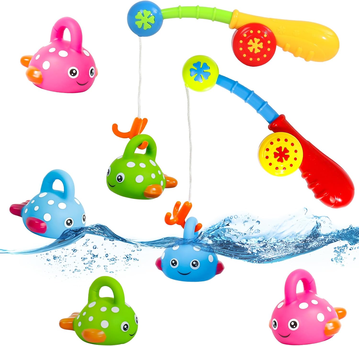 Baby Bath Toys Fishing Game for 2 3 4 Year Olds Toddler Kids Paddling Pool Toys with 2 Toy Fishing Rod 6 Fishing Toys,Baby Shower Bath Toys Water Play Game for Kids,Pack of 2