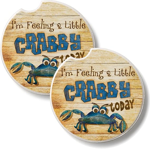 Thirstystone Feeling Crabby 2 Pack Stone Car Coaster | 2.6 Diameter, for Vehicle Cup Holder, Manufactured in the USA