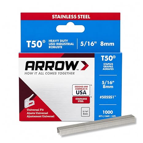 Arrow 505SS1 T50 Staples, 5/16-Inch Leg, 3/8-Inch Crown, 1000 Count