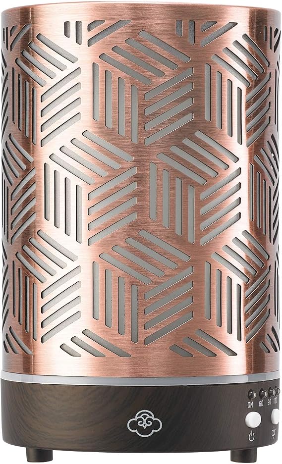 Serene House Array Ultrasonic Essential Oil Diffuser Metal Copper 90ml | Aromatherapy Diffuser, 4-Hour Continuous/ 8-Hour Intermittent Mode, Optional Timer, 7 LED Lights for ambience, 150 Sq Ft